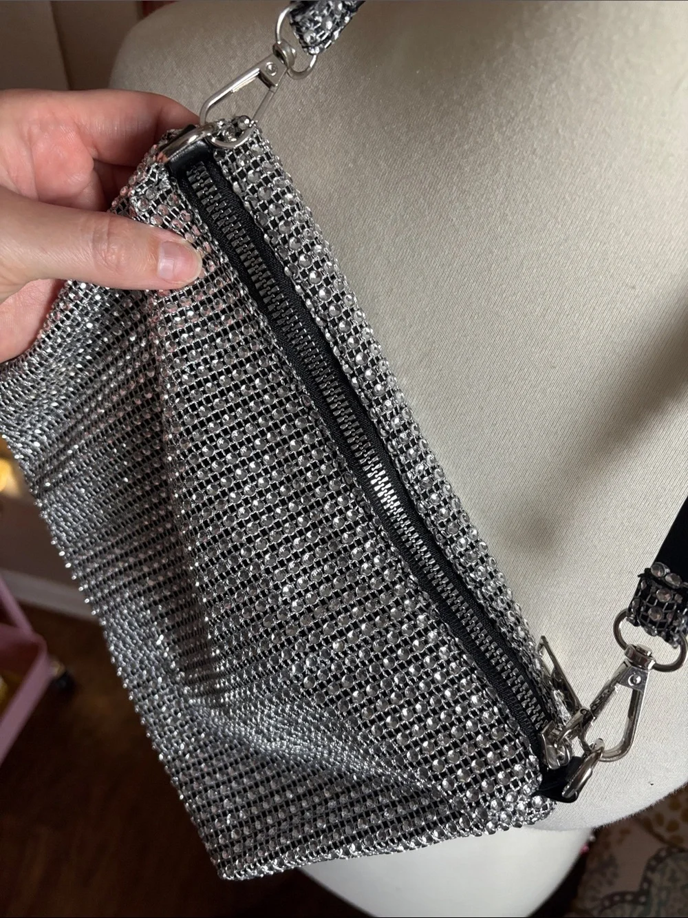 Silver Crystal Rhinestone Shoulder Bag
